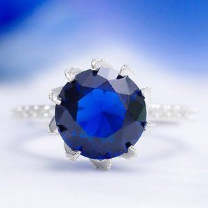 Blue Sapphire Gemstone ring set, size 7, 925 Sterling Silver Charmed Aroma